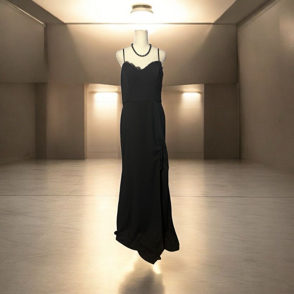 NWT Hayley Paige Occasions Bridesmaid Dress 52016 Lace Black Formal Long SZ 10